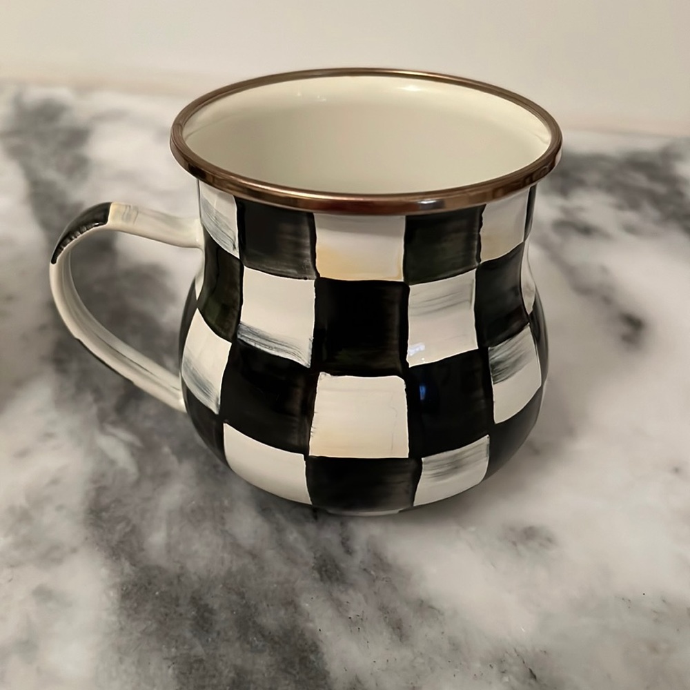 Mackenzie Childs Courtly Check Enamel Mugs Set of 2
